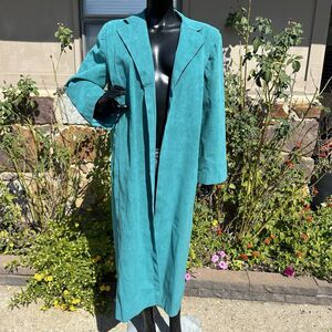 Vintage Amherst Collection UltraSuede Trench Coat Womens Size 6‎ Teal Preppy